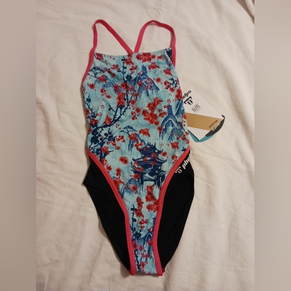 Phelps Elite Training Competition Bathing Swim Suit Team Cherry Blossom 24